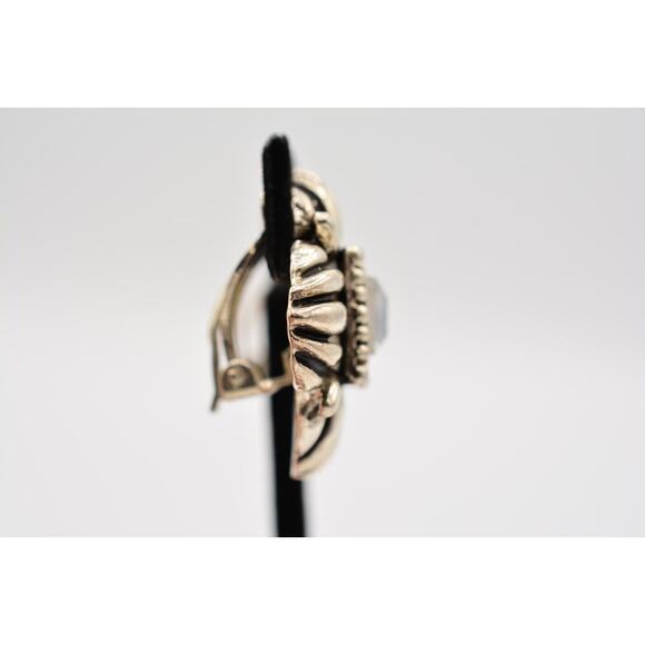 Vintage Crystal Clip On Earrings Chunky Rhinestone Silver Tone Heavy 1980s BinAR - Picture 8 of 12